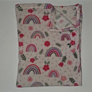 RN 150856 Rainbow Flower Leaf Polka Dot Fleece Baby Blanket Pink Purple Gray